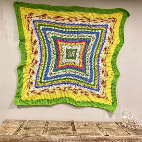 Small Handmade Crochet Blanket 45” x 47” Multicolor - Picture 2 of 16